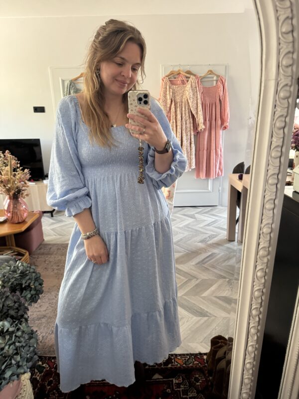 Smocked dress embroidery baby blue - Afbeelding 2
