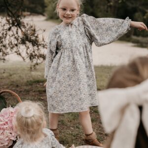 Kids dress boho blue flowers
