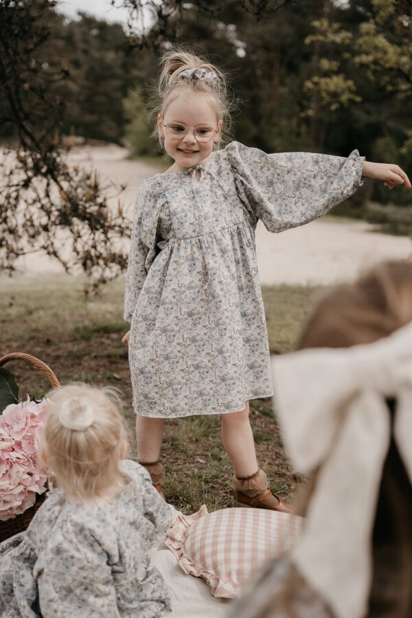 Kids dress boho blue flowers
