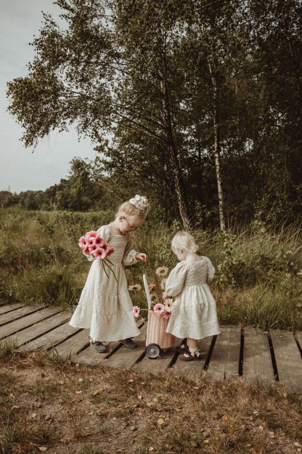 kids smocked dress embroidery naturel - Afbeelding 2