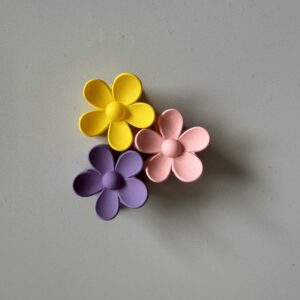 Bloemen haarclipjes roze, paars, geel