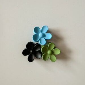 Bloemen haarclipjes blauw, zwart, groen