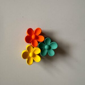 Bloemen haarclipjes oranje, groen, geel