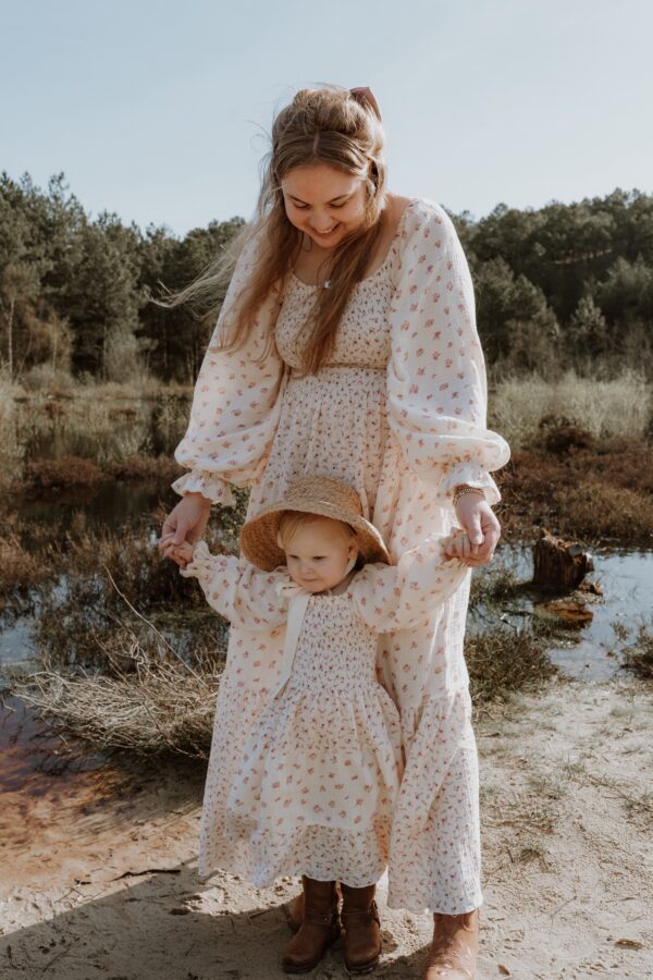 Smocked dress roses combi