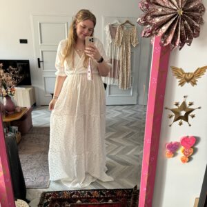 Wild heart dress ecru embroidery stripe