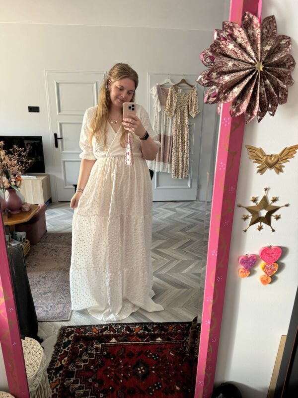 Wild heart dress ecru embroidery stripe
