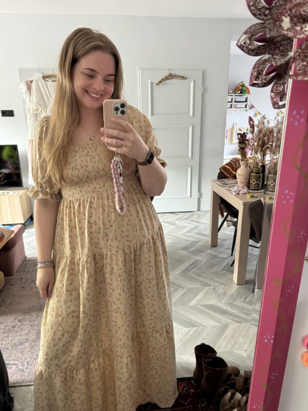 Smocked dress flowers beige - Afbeelding 2
