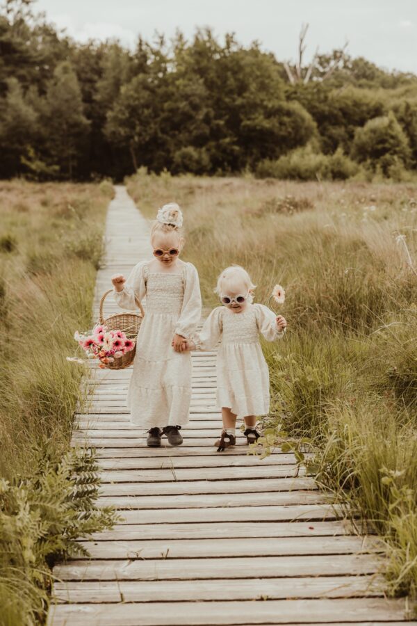 kids smocked dress embroidery naturel
