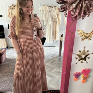 Smocked dress gingham terra