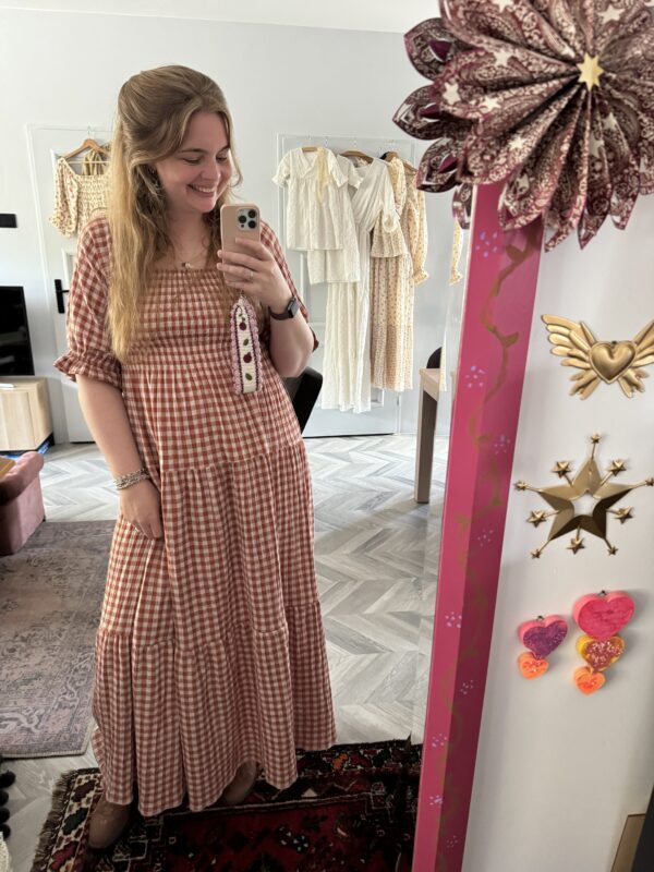 Smocked dress gingham terra