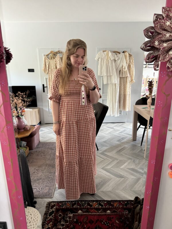 Smocked dress gingham terra - Afbeelding 2