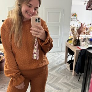 Camel knitted cable suit