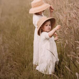 Kids wild heart dress ecru embroidery stripe