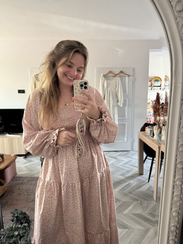 Smocked dress pink flowers - Afbeelding 2