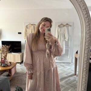 Smocked dress pink flowers