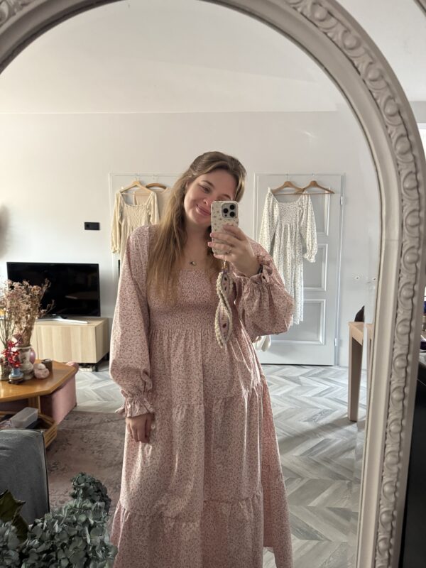 Smocked dress pink flowers