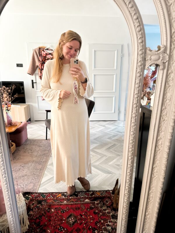 Relaxed fit dress beige pointelle