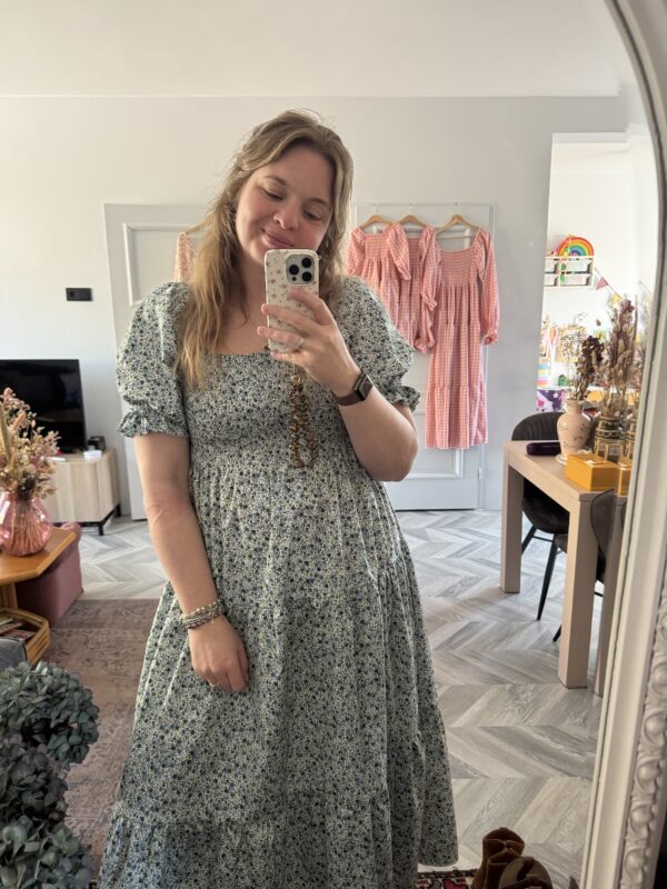 Smocked dress blue flowers